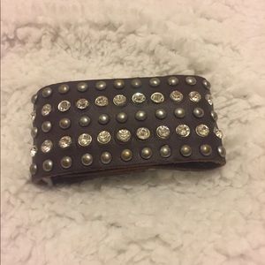 Faux Leather and Rhinestone Cuff Bracelet